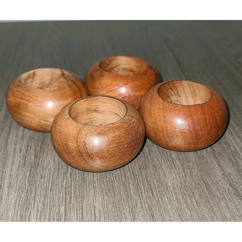 Vtg Wood Napkin Rings Set of 4 Hand Turned Rustic Boho Table Decor